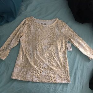 RU.OK White & Gold Blouse